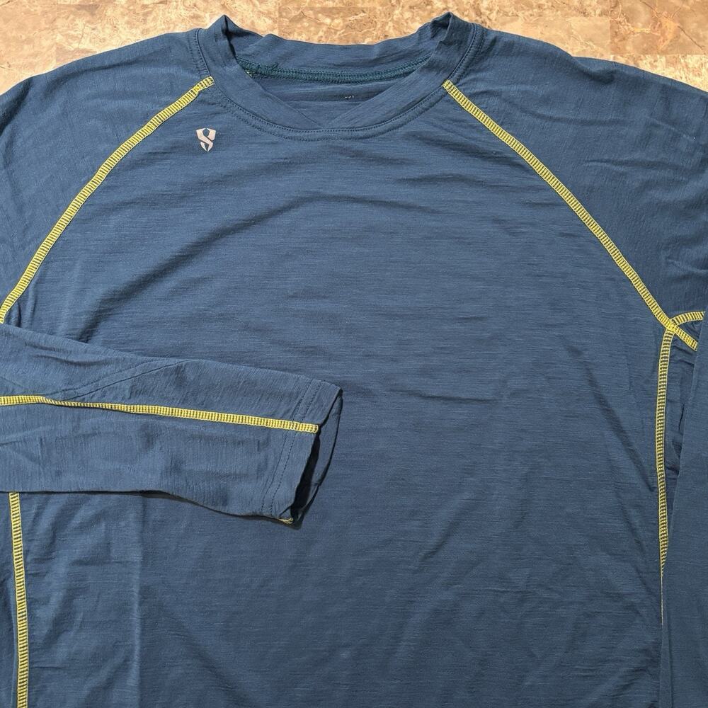 Stoic Merino Wool Shirt Mens Medium Blue Green Long Sleeve Base Hiking Alpine